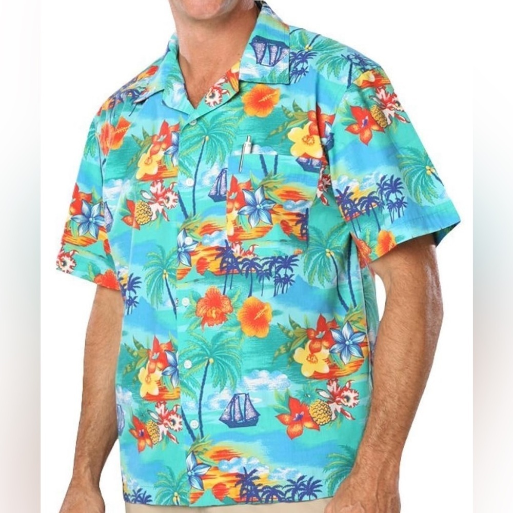 Blue Generation Tropical Breeze Men's Floral Shirt Size L
